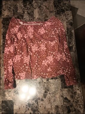 Place Pink Floral Square-Neck Long Sleeve Blouse